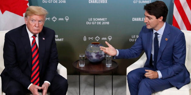 U.S. President Donald Trump meets with Prime Minister Justin Trudeau in a bilateral meeting at the G7 Summit in Charlevoix, Que., on June 8, 2018.