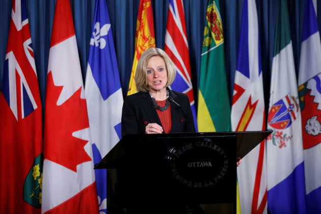 Rachel Notley speaks during a news conference in April.