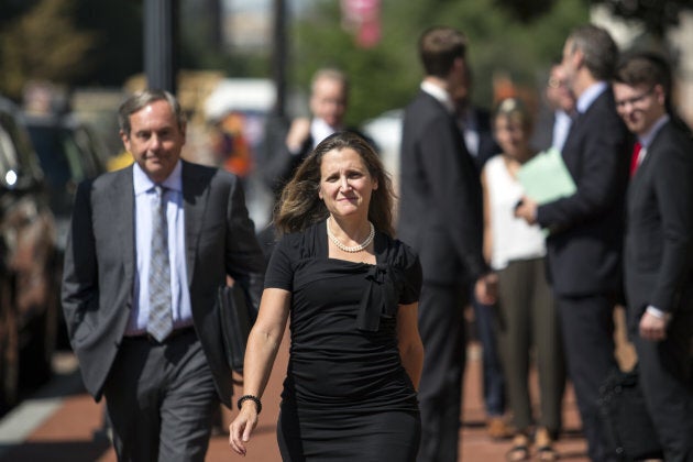 Chrystia Freeland, Canada's minister of foreign affairs, arrives at the U.S. Trade Representative office in Washington, D.C., today.