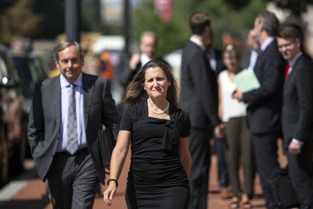 Chrystia Freeland, Canada's minister of foreign affairs, arrives at the U.S. Trade Representative office in Washington, D.C., today.