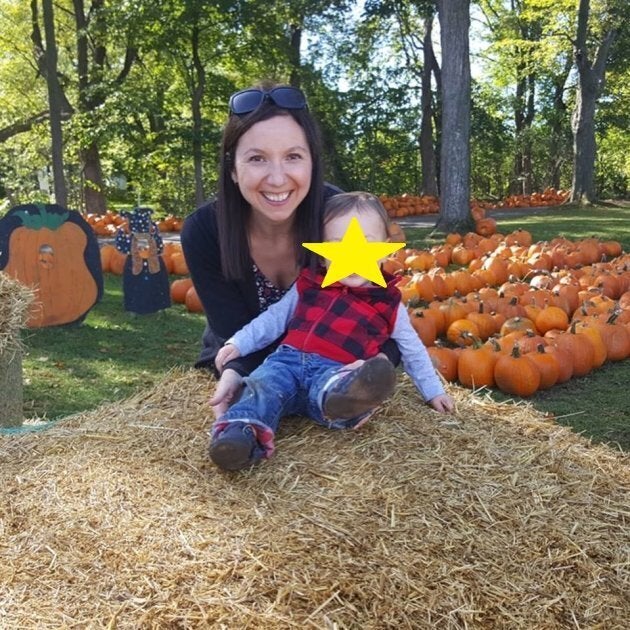 The author and her son posing on a hay bale last fall. She posted this one to Facebook AND Instagram, because hay bales.