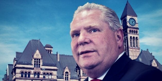 Premier Doug Ford is seen with Ontario Superior Court in a HuffPost Canada composite. The premier's government faces a laundry list of court cases after roughly two months in office.