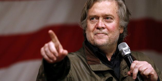 Former White House Chief Strategist Steve Bannon at a campaign event for U.S. Senate Judge Roy Moore in Fairhope, Alabama on Dec. 5, 2017.