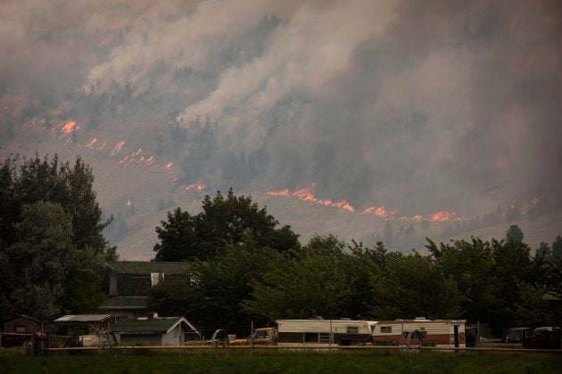 The Snowy Mountain wildfire, currently the largest in B.C., is visible from Cawston, B.C., about three hours west of Nelson, on Aug. 2, 2018.