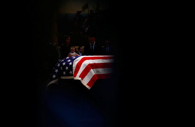 The body of late United States Senator John McCain lies inside the U.S. Capitol Rotunda in Washington, U.S., on Aug. 31, 2018.