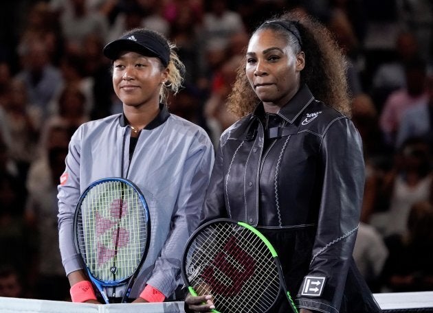 Serena Williams of the USA, right, and Naomi Osaka of Japan stand together at the net before the women's final at the 2018 U.S. Open tennis tournament at USTA Billie Jean King National Tennis Center.