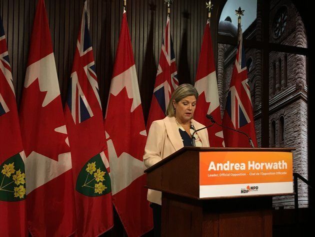 NDP Leader Andrea Horwath addresses reporters at Queen's Park on Sept. 10, 2018.