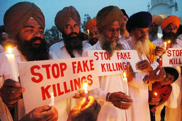 Killings in fake encounters continue. Here, relatives and members of the Human Rights Front protest against alleged extra-judicial killings in fake encounters, on May 10, 2007 in Amritsar, India.