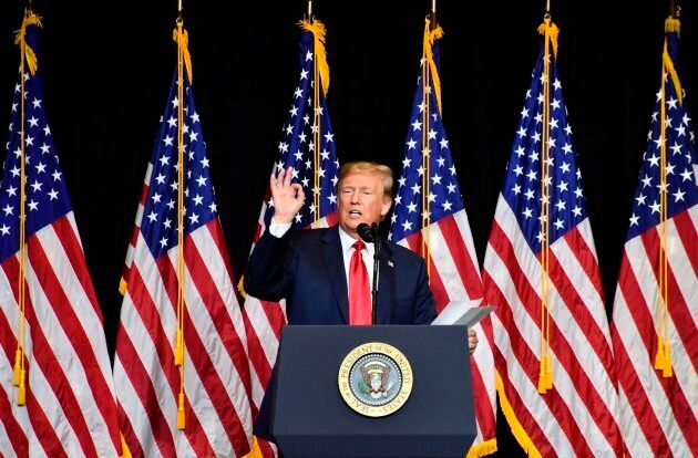 U.S. President Donald Trump speaks during a fundraiser in Sioux Falls, South Dakota on Sept. 7, 2018.