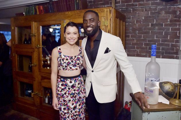 Tatiana Maslany (L) and Shamier Anderson at the 'Destroyer' cast dinner hosted by Grey Goose vodka and Soho House.
