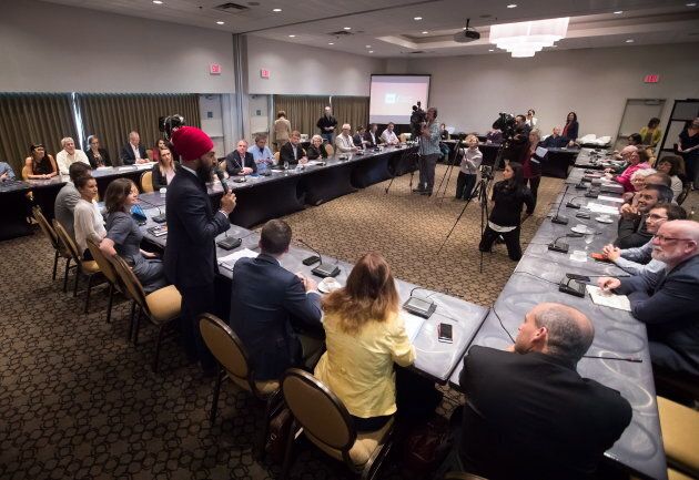 NDP Leader Jagmeet Singh addresses the start of a three-day NDP caucus national strategy session in Surrey, B.C. on Sept. 11, 2018.