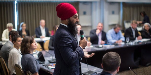 NDP Leader Jagmeet Singh addresses the start of a three-day NDP caucus national strategy session in Surrey, B.C., on Sept. 11, 2018.