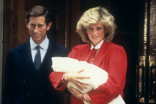 The Prince and Princess of Wales leaving hospital with their new baby Prince Henry (Harry) in September 1984.