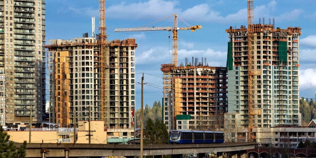 Residential towers under construction near the SkyTrain station in New Westminster, B.C. A new study has ranked Canada's housing market as the third-riskiest in the world.