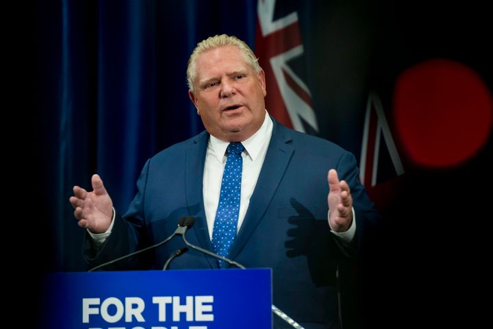 Ontario Premier Doug Ford speaks to reporters, in Toronto, on Sept. 10, 2018.