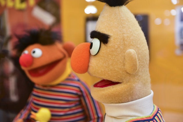 Bert and Ernie at the press preview of The Jim Henson Exhibition: Imagination Unlimited at Skirball Cultural Center on May 30, 2018 in Los Angeles, California.