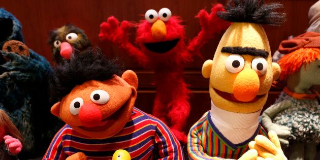 Ernie, left, and Bert from 'Sesame Street' are seen after they were donated to the National Museum of American History on Sept. 24, 2013.