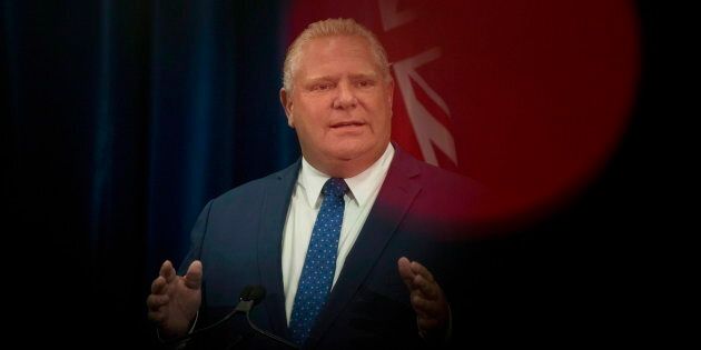 Ontario Premier Doug Ford speaks to reporters in Toronto on Sept. 10, 2018.