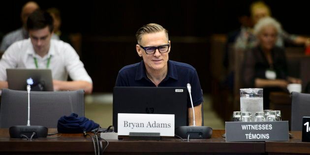 Canadian rock star Bryan Adams appears as a witness at a Standing Committee on Canadian Heritage in Ottawa on Sept. 18, 2018.