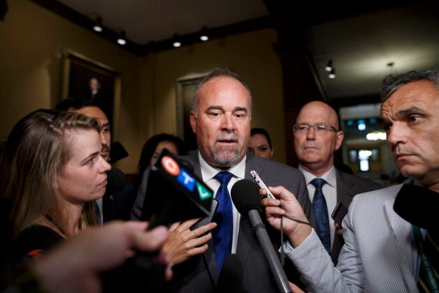 Ontario Progressive Conservative House leader Todd Smith scrums with media after a sitting of the legislature at Queens Park in Toronto on Sept. 15, 2018.