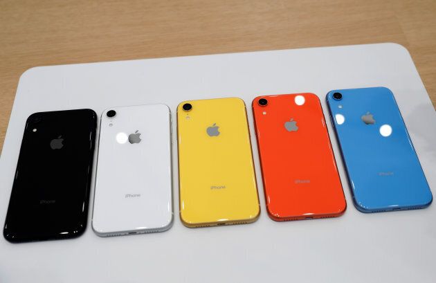 The various colors of newly released Apple iPhone XR are seen following the product launch event at the Steve Jobs Theater.