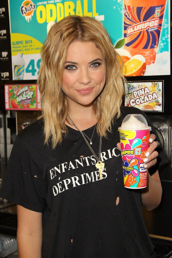 Actress Ashley Benson Of ABC's Hit TV Show "Pretty Little Liars" Takes Ceremonial First Slurpee Sip Of Summer To Celebrate 7-Eleven's #Awesummer Summer Slurpee Days