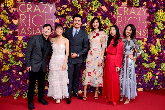Cast members of 'Crazy Rich Asians' at the London, U.K. premiere (L-R): Ken Jeong, Constance Wu, Henry Golding, Gemma Chan, Awkwafina and Jing Lusi.