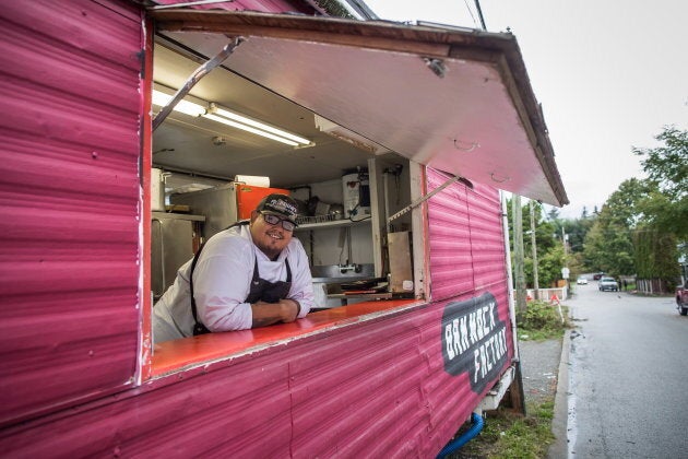 Chef Paul Natrall in the trailer where he operates his catering business.