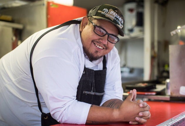 Chef Paul Natrall in the trailer where he operates his catering business.