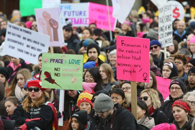 Hundreds take part in the Women's March in downtown Toronto on Jan. 20, 2018.