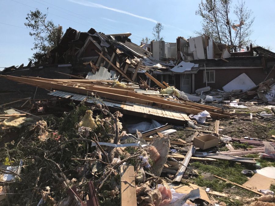 Debris covers a house on Dunrobin, Ont. after a tornado struck the community on Sept. 21, 2018. No fatalities were reported.