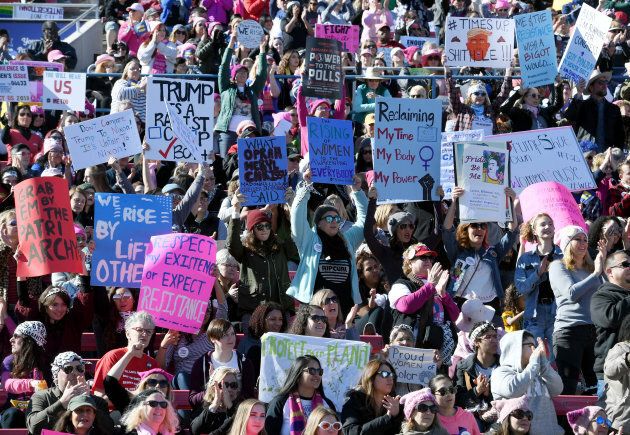 Demonstrators across the U.S. gathered Jan. 21, 2018 to protest President Donald Trump's administration and to raise awareness for women's issues.