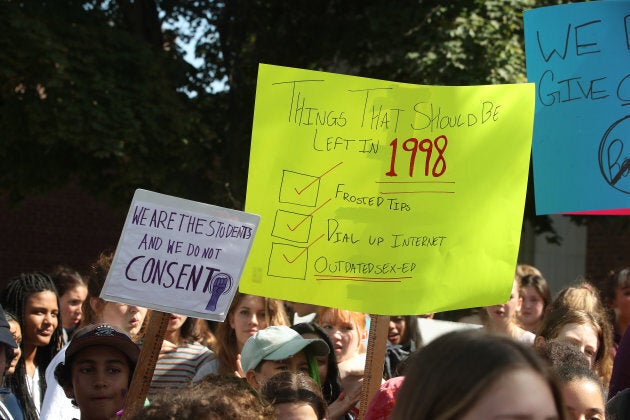 Students across Ontario walked out to protest Ontario Premier Doug Ford and the province rolling back the sex education curriculum in Toronto, on Sept. 21, 2018.