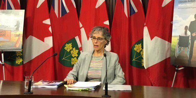 Ontario's environmental commissioner Dianne Saxe speaks to reporters at a press conference at Queen's Park in Toronto on Sept. 25, 2018.
