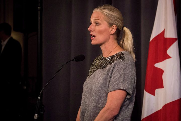 Minister of Environment and Climate Change Catherine McKenna addresses the media in Saskatoon, Sask., Sept. 12, 2018.