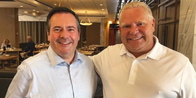 United Conservative Party Leader Jason Kenney and Ontario Premier Doug Ford are shown in a photo posted to Twitter.