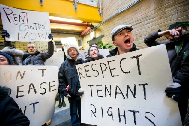 enants in the Parkdale neighbourhood of Toronto protesting Above Guideline Rent increases on March 16, 2017.