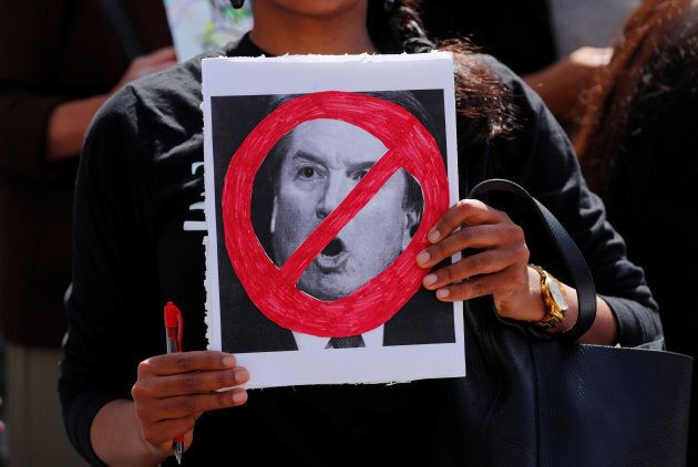 A member of a protest outside Los Angeles City Hall against the Senate Judiciary committee's vote on Supreme Court pick Brett Kavanaugh, on Sept. 28, 2018.
