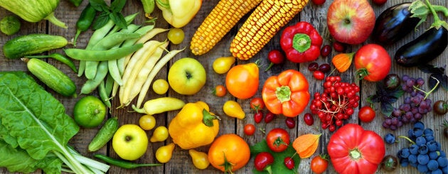 Yellow, orange and red fruits and vegetables.