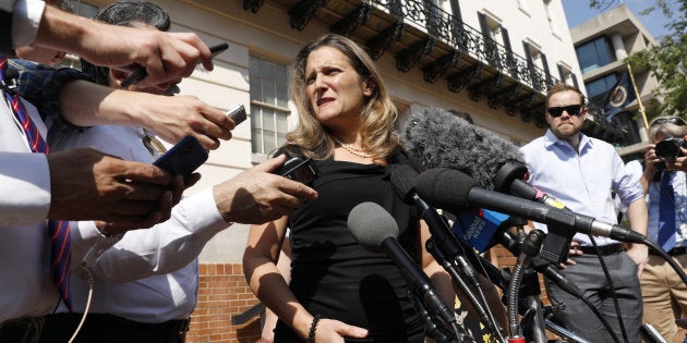 Foreign Affairs Minister Chrystia Freeland outside the U.S. Trade Representative office in Washington, D.C. on Sept. 19, 2018. The new USMCA that replaces NAFTA has some notable changes, for businesses as well as consumers.