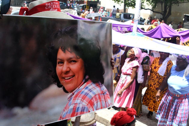 Garifuna women protest demanding justice in the case of the murder of the Lenca indigenous leader Berta Caceres, in Tegucigalpa, on May 25, 2017.