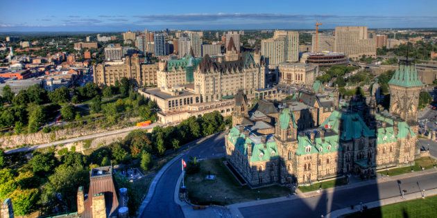 The tower on Parliament Hill's Centre Block casts a shadow on downtown Ottawa. The city ranks as the best place in Canada to find work, according to a ranking from Bank of Montreal.