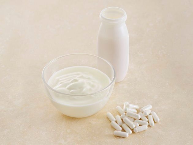 Probiotic yogurt, drink and pills.
