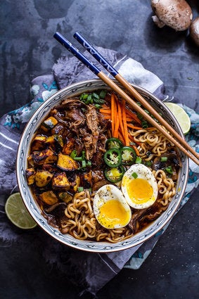 Crockpot Crispy Caramelized Pork Ramen Noodle Soup With Curry Roasted Acorn Squash