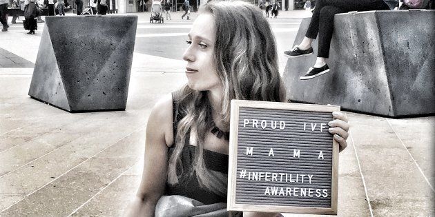Athena Reich raises awareness in front of Lincoln Center, in New York City.