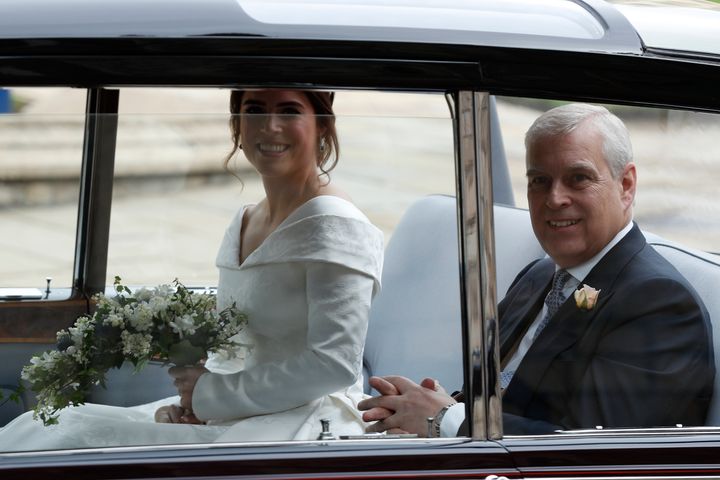 Today's the big day! Princess Eugenie, accompanied by her father Prince Andrew arrives for her wedding to Jack Brooksbank, on Friday.