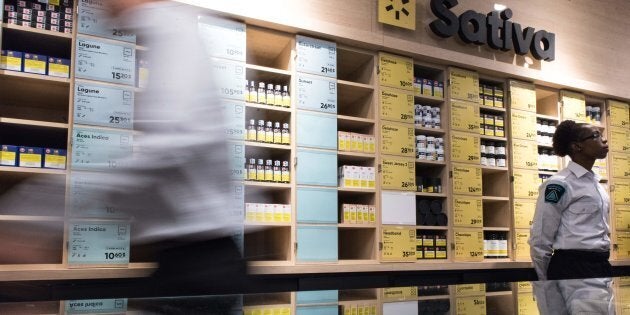 Cannabis items for sale are seen on Oct. 16, 2018 in a Montreal store owned by the SQDC (Société québecoise du cannabis), a day before the marijuana legalization in Canada.