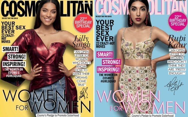 Canada's Lilly Singh, left, and Rupi Kaur, right, grace the cover of Cosmo India's 22nd anniversary issue.