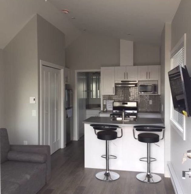 A view of the interior of one of the tiny homes for veterans.