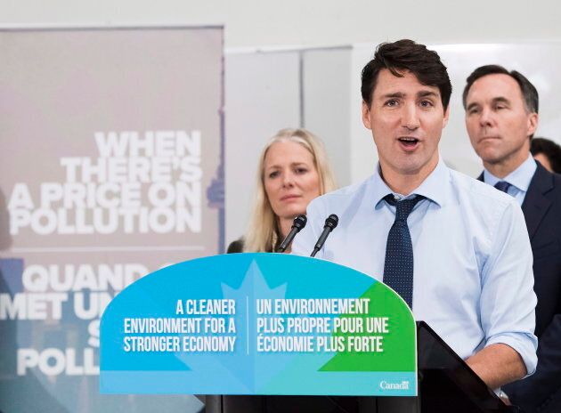 Prime Minister Justin Trudeau speaks to the media and students at Humber College regarding his government's new federally-imposed carbon tax in Toronto on Oct. 23, 2018.